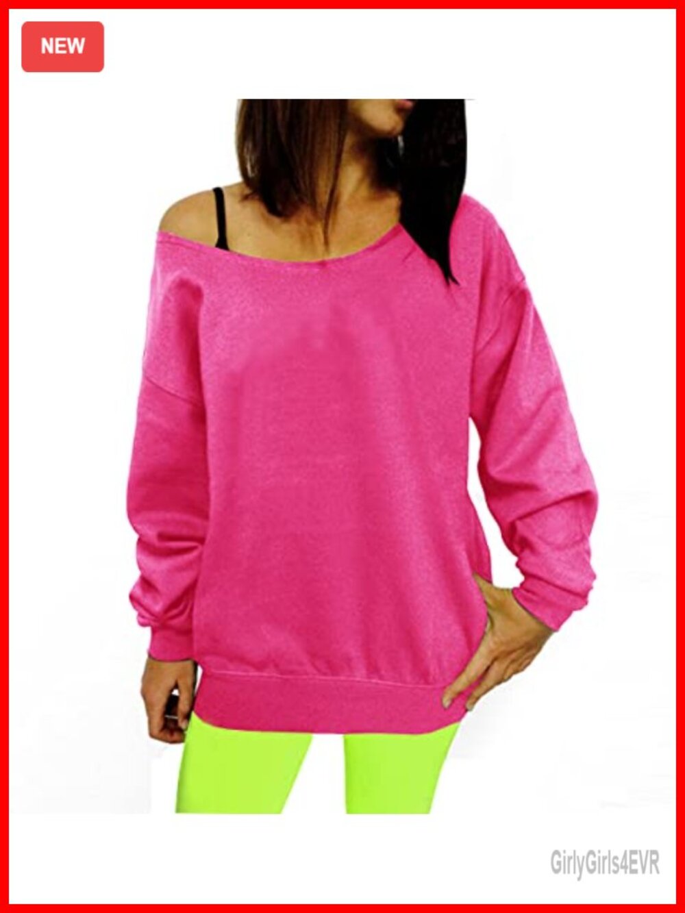 Womens 80s Off Shoulder Slouchy Sweatshirt Long Tunic Top